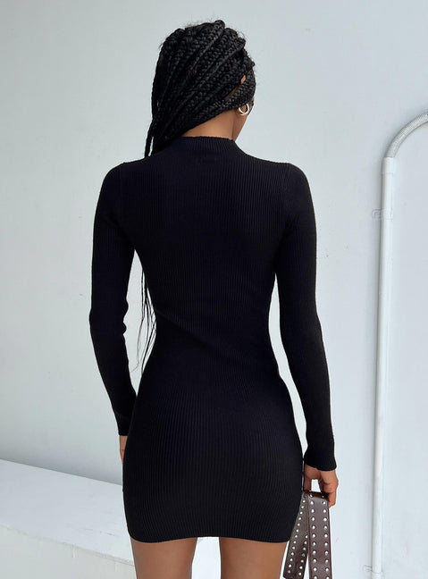product Princess Polly High Neck  Lyvia Long Sleeve Mini Dress Black