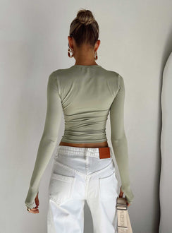 product Princess Polly Short Sleeves High Neck  Farro Long Sleeve Top Sage