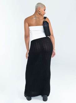 back view of model wearing Princess Polly Belle Knit Maxi Skirt Black Maxi Skirts Skirts 