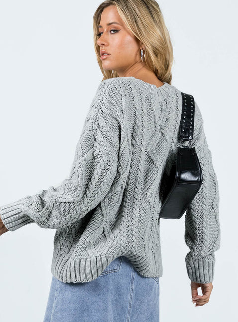 back view of model wearing Princess Polly Anaya Oversized Sweater Grey Jumpers 