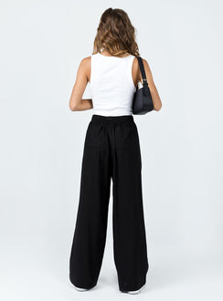 back view of model wearing Princess Polly Louis Linen Blend Pants Black High Rise Pants Pants 