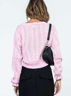 Shop the Lyric Cropped Cardigan Pink womens-jumpers in short length back view of model wearing Princess Polly