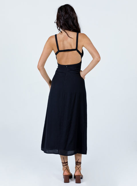 back view of model wearing Princess Polly Georgia Midi Dress Black 