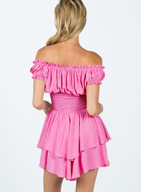 Romper Shirred waistband Ruffle detailing Elasticated neck & sleeves Can be worn on or off-shoulder