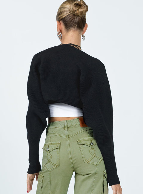 back view of model wearing Princess Polly Aviana Cardigan Black cropped Jumpers 