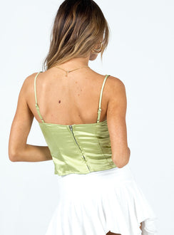 Front view of model wearing  front Princess Polly Sleeveless Square Neck  Enchante To Meet You Top Green