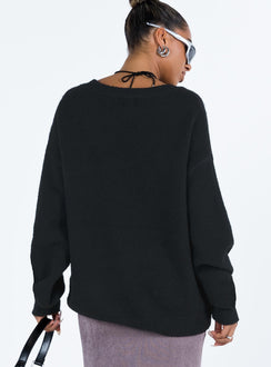 Presenting the Ryanna Sweater Black womens-jumpers in long length with oversized fit back view of model wearing Princess Polly