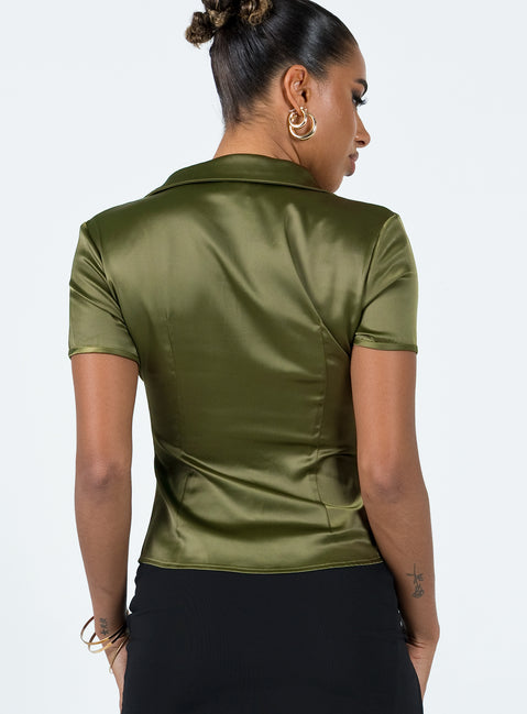 product Princess Polly Short Sleeves Square Neck  Bessie Top Khaki