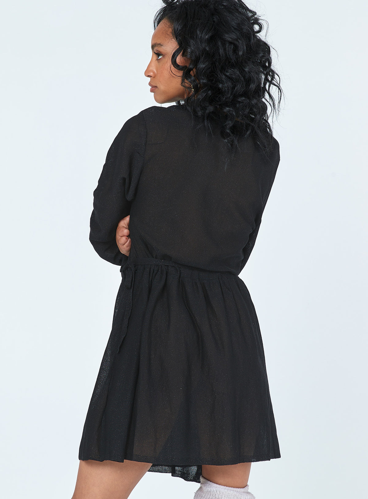 back view of model wearing Princess Polly Chiara Mini Dress Black 