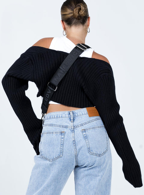 Displaying Aytan Bolero Sweater Black womens-jumpers in short back view of model wearing Princess Polly
