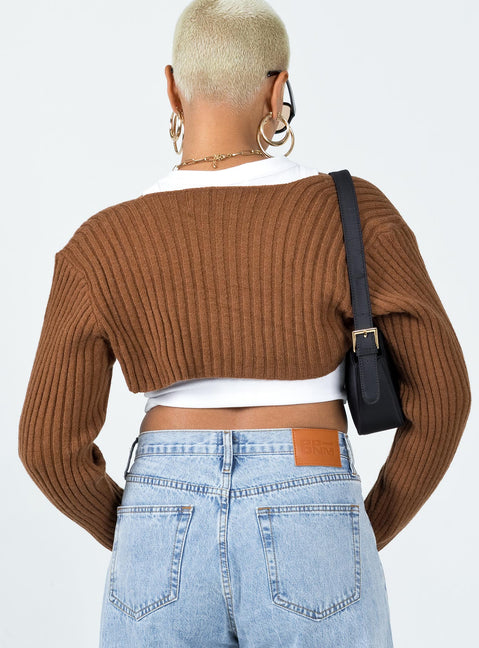 Aytan Bolero Sweater Brown Princess Polly  Cropped 