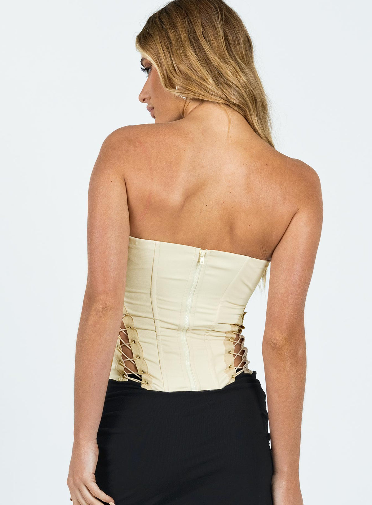 product Princess Polly Short Sleeves High Neck  Eden Lace Up Corset Cream