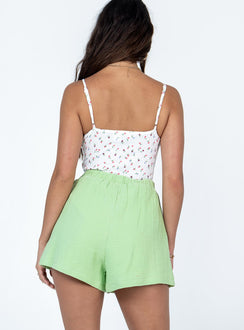 100% cotton shorts Muslin look material  High waisted  Elasticated waistband  Twin hip pockets 