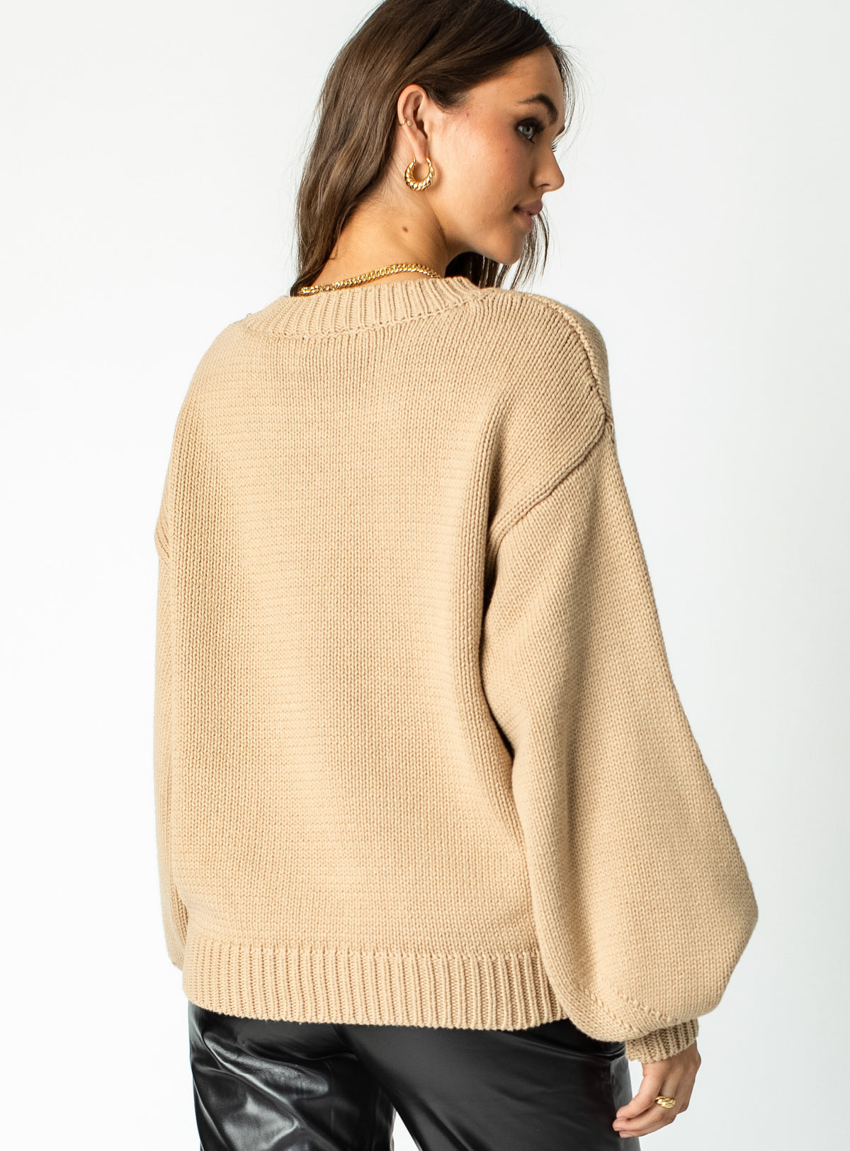 back view of model wearing Princess Polly Harmony Sweater Brown Jumpers 