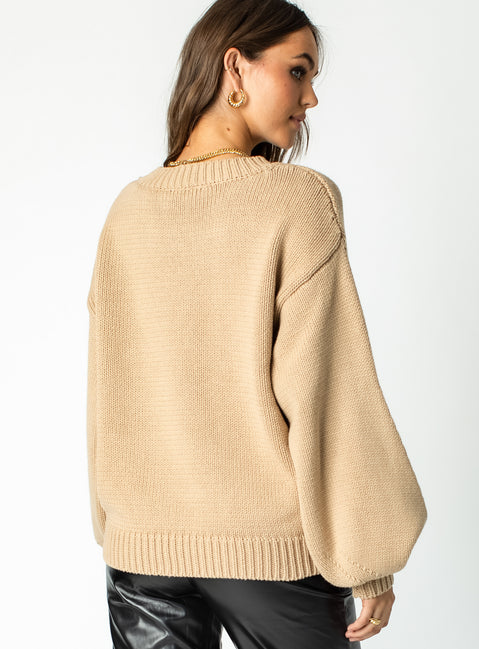back view of model wearing Princess Polly Harmony Sweater Brown Jumpers 