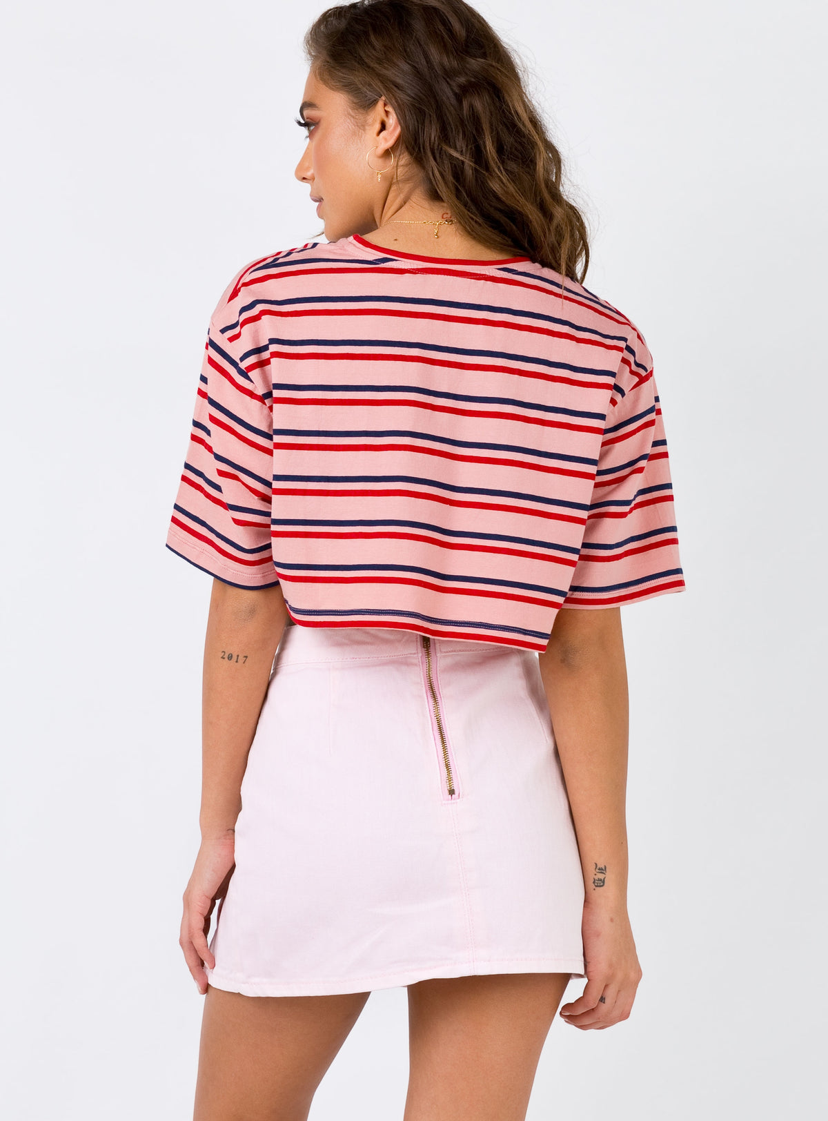 back view of model wearing Princess Polly The Lola Mini Skirt Pink Skirts 