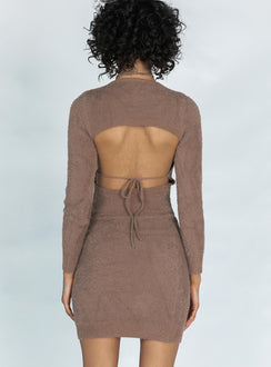 back view of model wearing Princess Polly Dani Mini Dress Brown 