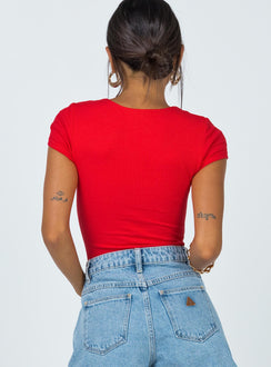 back view of model wearing Princess Polly Nicola Bodysuit Red Short Sleeve Bodysuit 