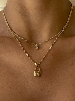 Gold Necklace Pack of two  Fixed design - these can not be wrong separately  Dainty gold-toned chain  Padlock pendant  Lobster clasp fastening 