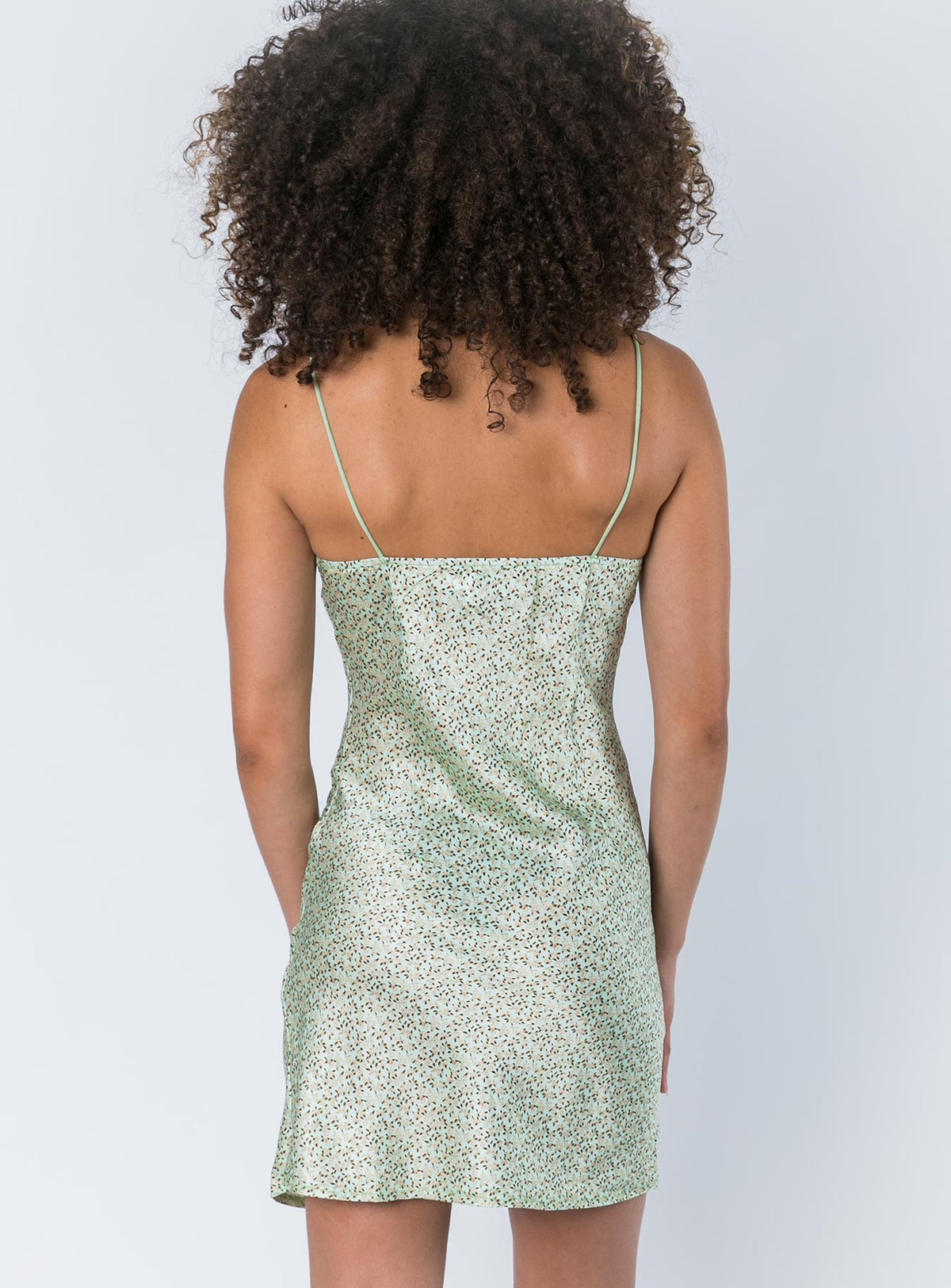 back view of model wearing Princess Polly Stargazing Mini Dress Green 