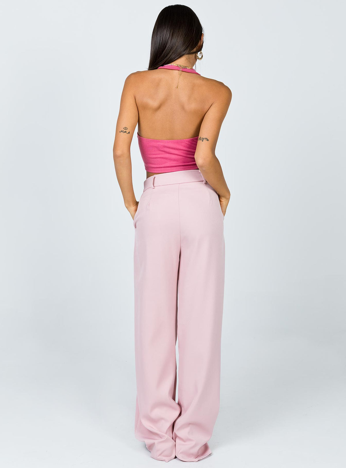 back view of model wearing Princess Polly Archer Pants Pink Pants 