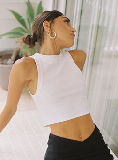 side view of model wearing Princess Polly Classic Tank Top White 