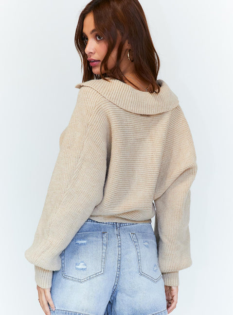 product Tiara Cropped Sweater Beige Princess Polly  Cropped 