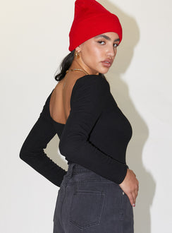 back view of model wearing Princess Polly Charlotte Bodysuit Black Long Sleeve Tops Bodysuit 