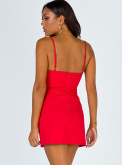 back view of model wearing Princess Polly Novella Mini Dress Red 