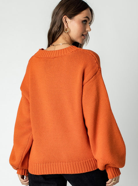 back view of model wearing Princess Polly Harmony Oversized Sweater Orange Jumpers 