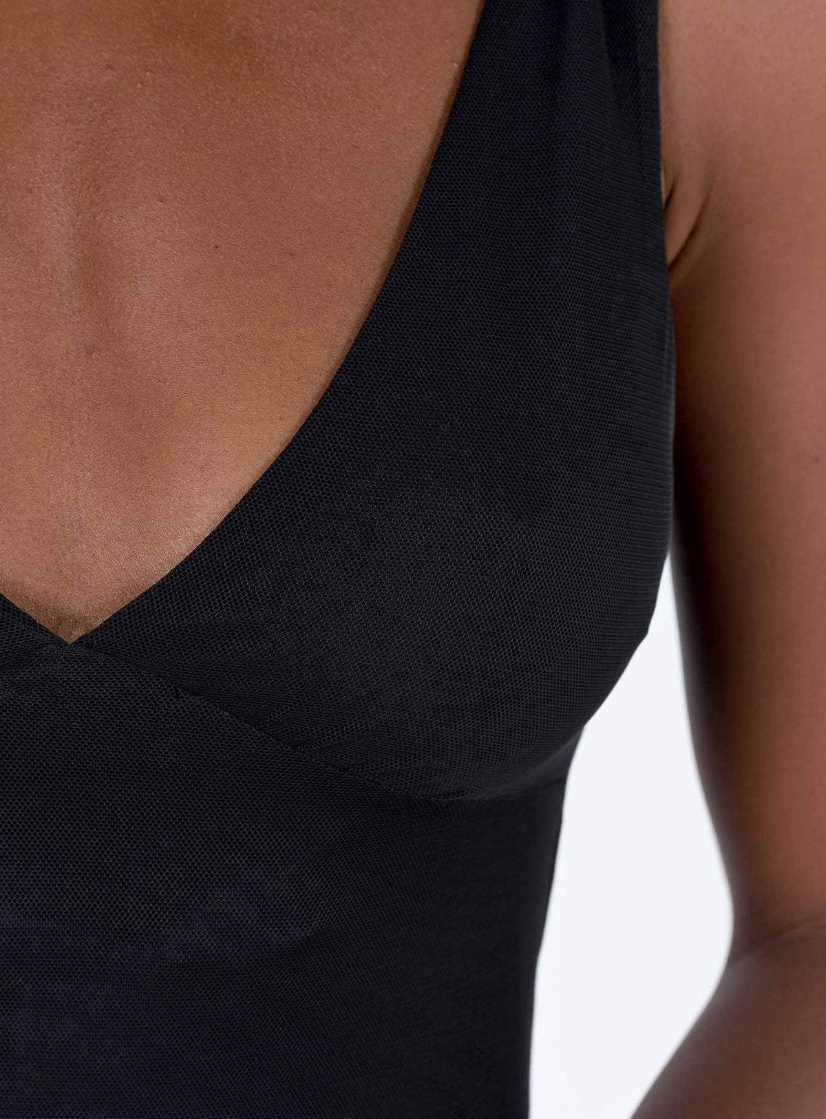 Front view of model wearing  front Princess Polly Asymmetric Neckline  Zuba Mini Dress Black