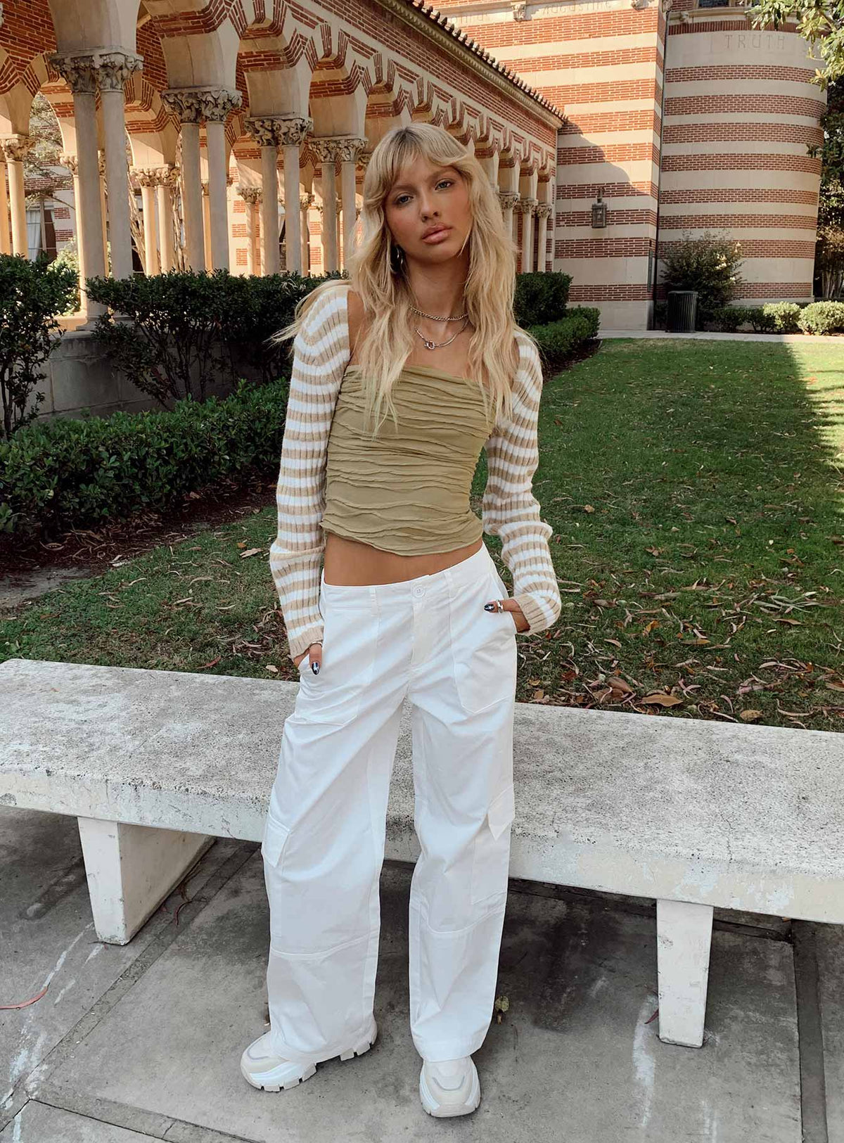 Aytan Bolero Sweater Beige/White Cropped 