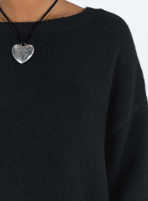 Designed with the Ryanna Sweater Black womens-jumpers featuring long top length and oversized cut side view of model wearing Princess Polly