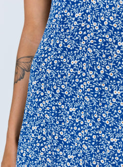 Front view of model wearing  front Princess Polly Asymmetric Neckline  Georgia Midi Dress Navy