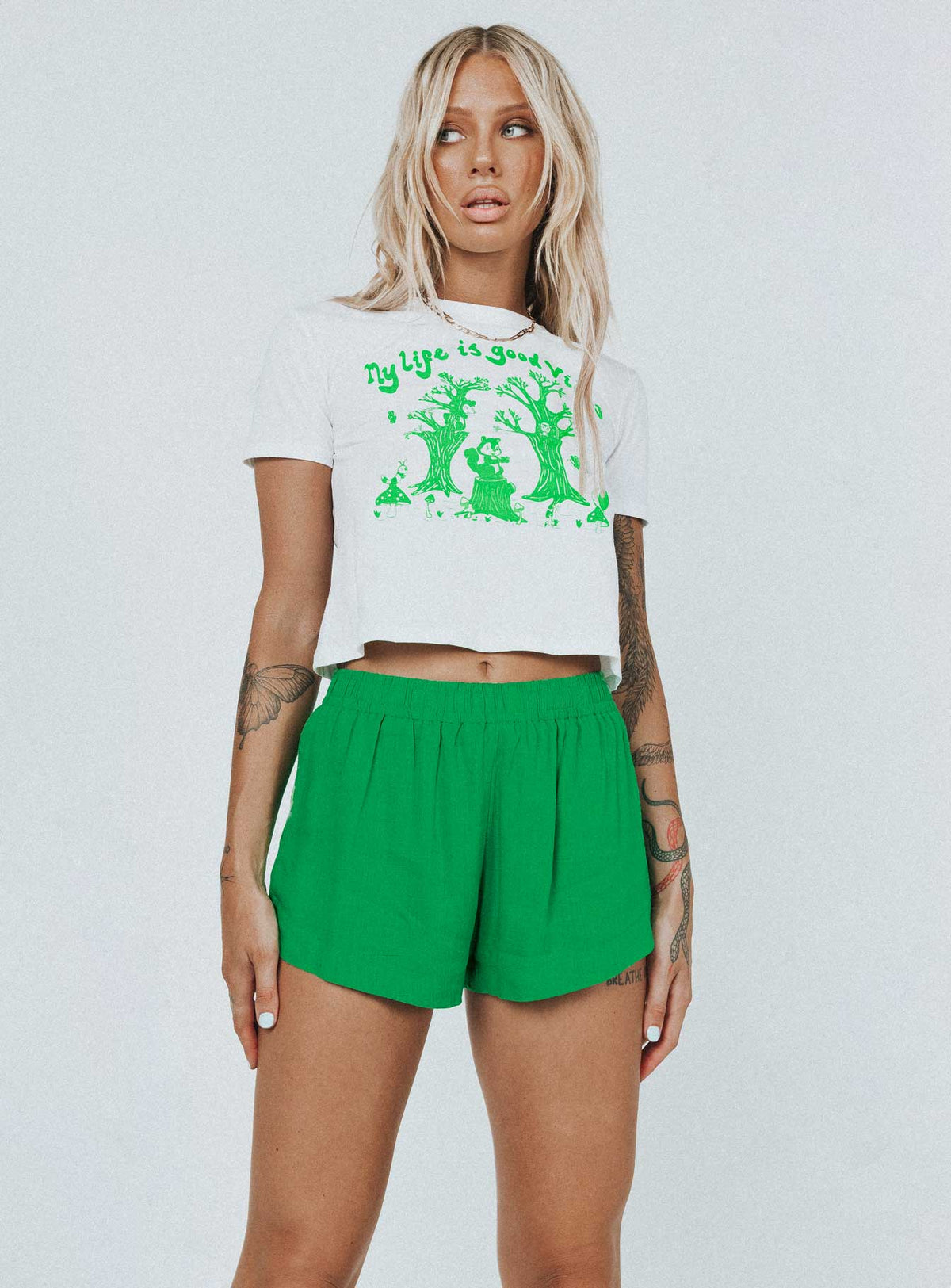 Beach House Shorts Green Princess Polly mid-rise 