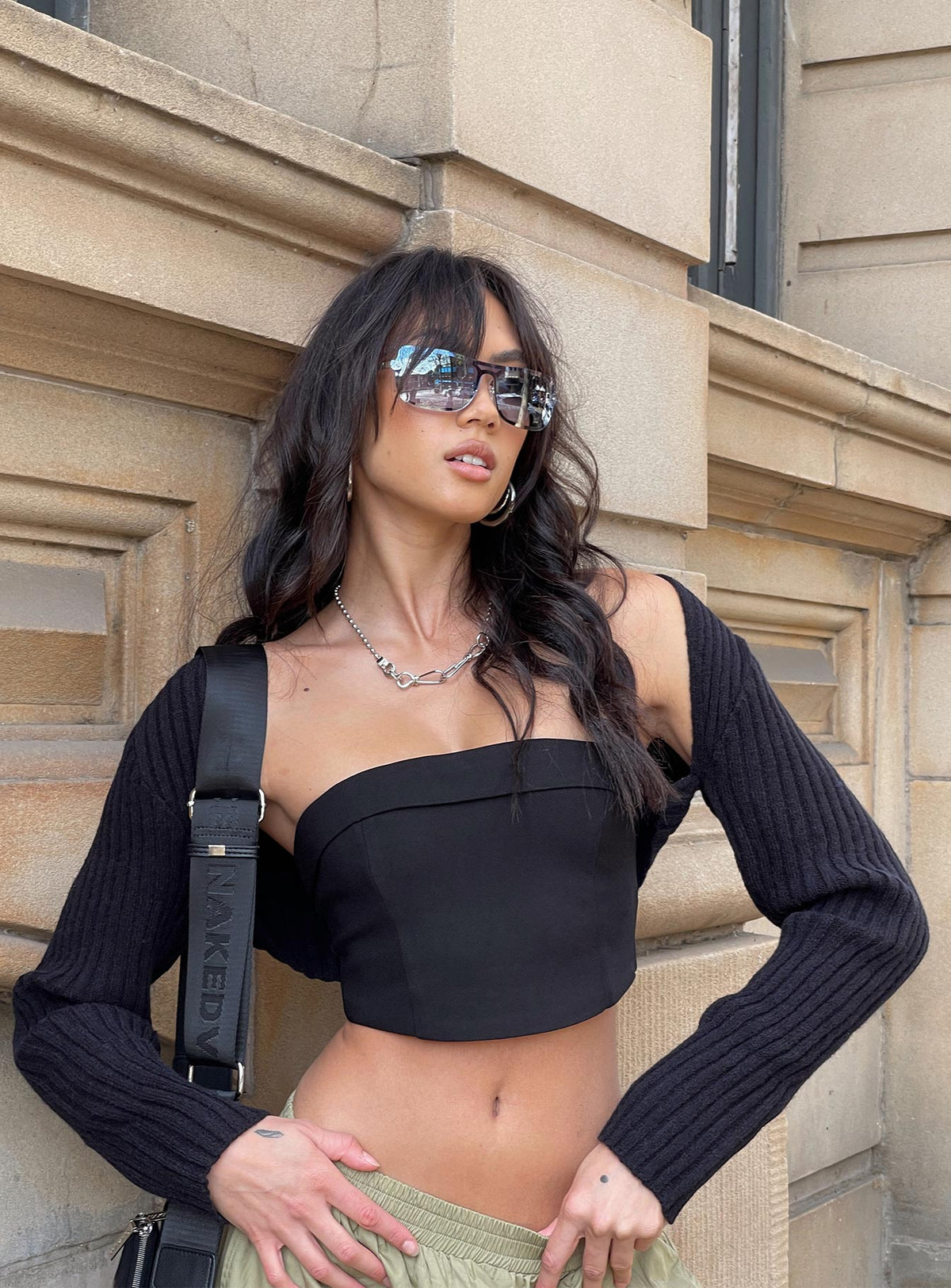 Designed with Aytan Bolero Sweater Black womens-jumpers in short view of model wearing Princess Polly