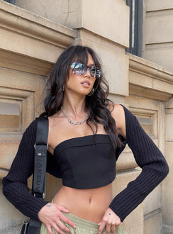 Designed with Aytan Bolero Sweater Black womens-jumpers in short view of model wearing Princess Polly