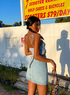 back view of model wearing Princess Polly The Lola Mini Skirt Denim Skirts 