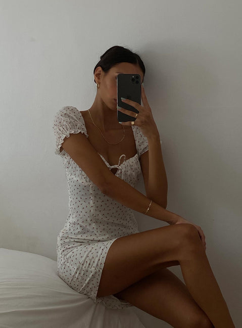 back view of model wearing Princess Polly Natalina Mini Dress White / Red 