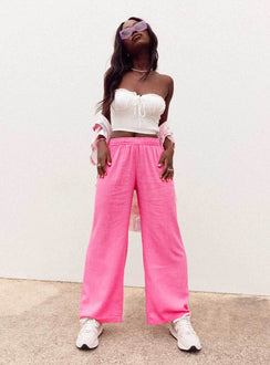 front view of model wearing Princess Polly Louis Linen Blend Pants Pink Pants 