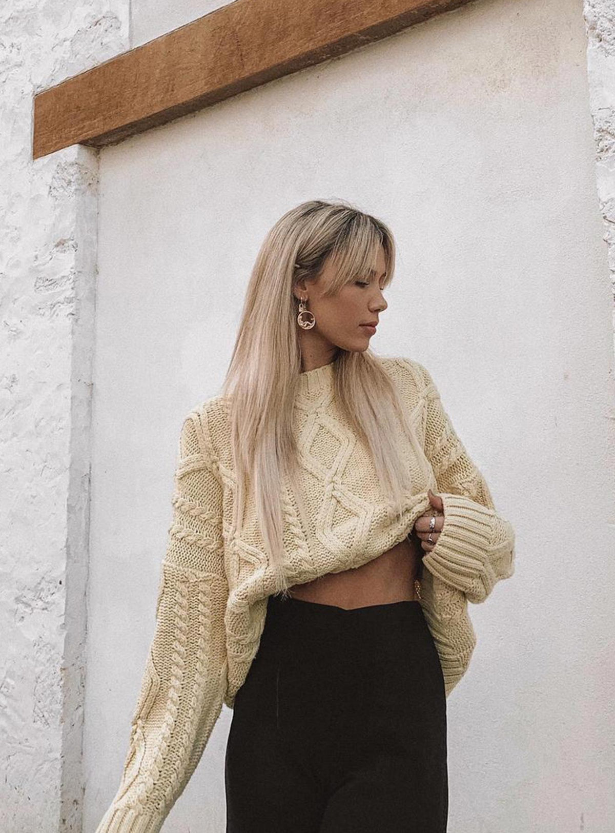 front view of model wearing Princess Polly Anaya Oversized Sweater Yellow Jumpers 